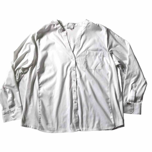 Calvin Klein Tops - Calvin Klein Women 2X White Long Sleeve Button Up Blouse Top Mandarin Pocket EUC